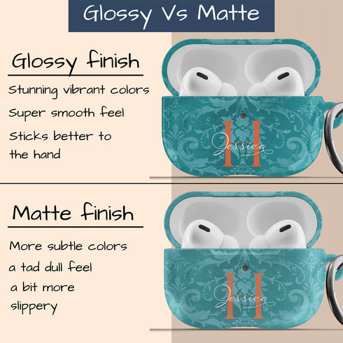 Monogram Personalized Turquoise Damask AirPods Case